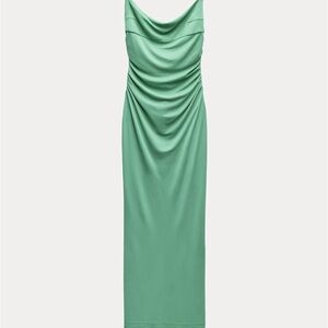 Zara green draped open back dress